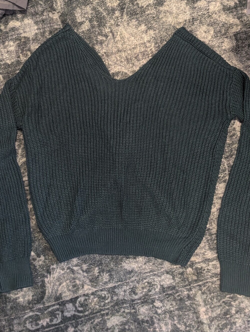 Women's Deep Teal V-Neck Knit Sweater With Cross Back - Medium